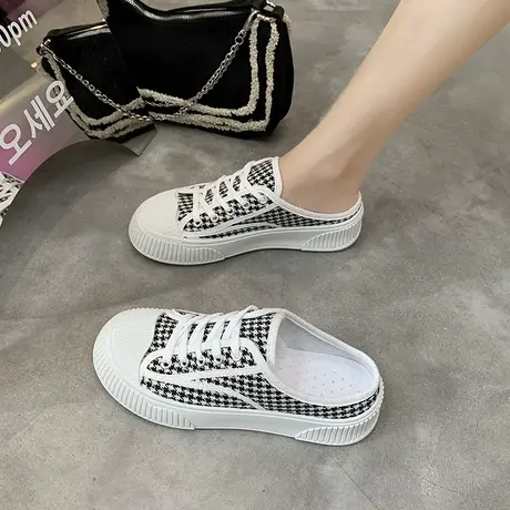 懒人包头半拖鞋女外穿2023年新款韩版帆布鞋子平底休闲半托女鞋子商品大图