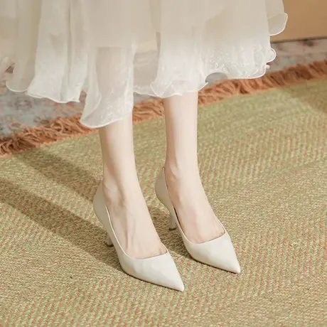 2023年夏季新款简约单鞋百搭纯色职业鞋浅口尖头细跟不累脚高跟鞋图片