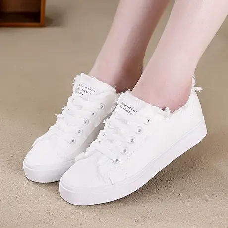 2023春夏新款毛边小白鞋女帆布鞋韩版文艺百搭休闲女低帮透气布鞋商品大图