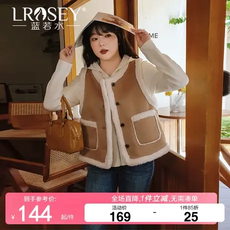 蓝若水大码冬季保暖仿羊羔毛马夹外套女胖MM新款加厚坎肩外搭上衣商品大图
