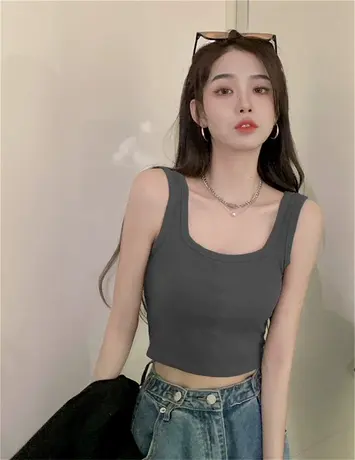 美式短款小背心吊带女夏季春秋冬带胸垫内搭运动美背外穿打底上衣商品大图