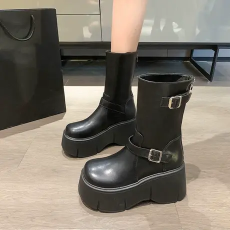 英伦风马丁靴女2023春秋新款小个子小众复古显瘦靴子厚底增高短靴图片