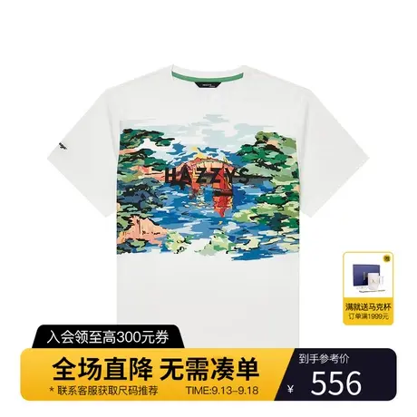 Hazzys哈吉斯官方新款女士纯棉夏季短袖T恤圆领气质白色打底上衣图片