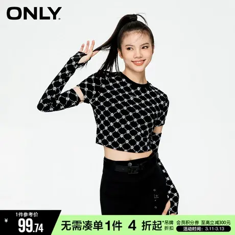 ONLY秋季时尚休闲老花满印可拆卸袖圆领T恤女|123202006商品大图