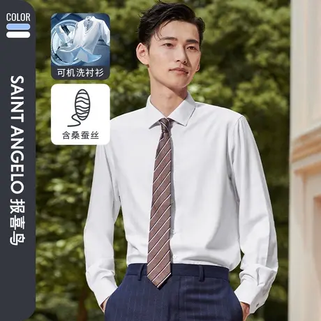 【可机洗桑蚕丝】报喜鸟新款男商务休闲易打理长袖衬衫上班衬衣男图片