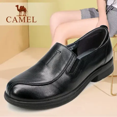 Camel/骆驼女鞋春季款真头层牛皮软底舒适平跟士休闲妈妈鞋子单鞋图片