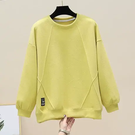 2023春秋新款磨毛卫衣女插肩袖复古文艺宽松上衣女装拼接套头卫衣商品大图