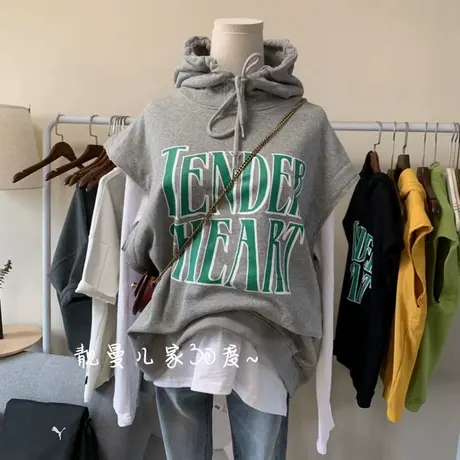 无袖卫衣女春秋薄款2020新款韩版ins潮宽松连帽外穿马甲背心上衣商品大图