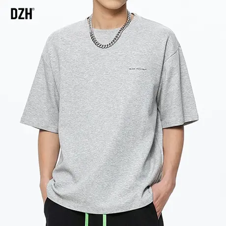 男士灰色短袖男款夏季宽松国潮男装2023新款重磅t恤男潮牌体恤衫商品大图