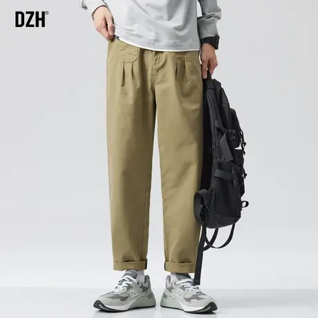 男士卡其色中腰裤子直筒宽松休闲裤男秋季日系工装裤潮牌男裤长裤商品大图