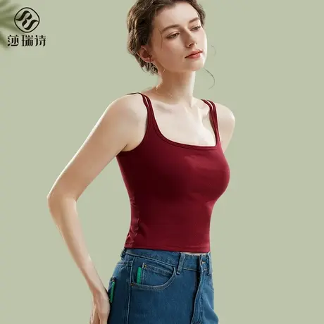 2025新款红色吊带背心女夏季美背内搭带胸垫文胸一体外穿打底上衣图片