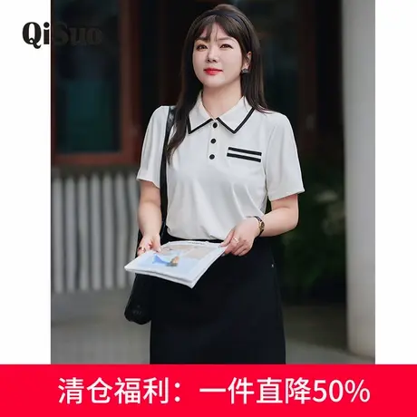 绮娑Polo衫T恤女2024夏季新款翻领气质显瘦妹妹胖MM大码上衣短袖商品大图