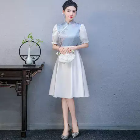 青花瓷合唱演出服女2025新款古筝主持人弹奏朗诵表演旗袍礼服图片