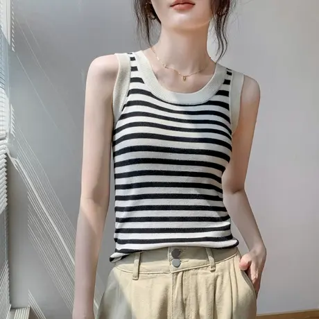 吊带背心女内搭打底衫秋季坎肩条纹外穿防走光针织无袖遮副乳上衣图片