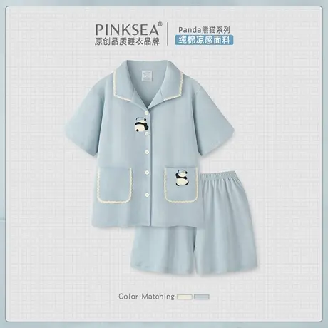 Pinksea纯棉睡衣女款夏短袖短裤2025新款夏季家居服女士可外穿商品大图