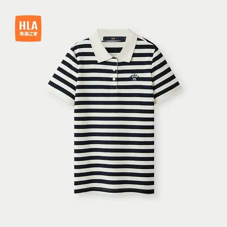 HLA/海澜之家米格联名短袖POLO衫25春夏新款条纹卡通刺绣上衣女装商品大图