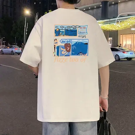 美式复古印花短袖T恤男夏季新款大码宽松半袖高街情侣港风上衣服商品大图