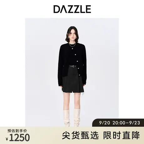 DAZZLE地素奥莱秋黑色百搭温柔羊毛软糯千金针织毛衣开衫套装女图片