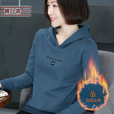 妈妈款连帽加绒卫衣女2023新款胖MM冬季大码中年加厚长袖上衣韩版商品大图
