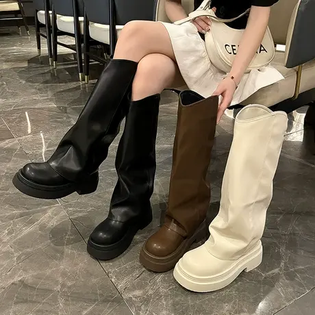 厚底增高长筒靴女2025新款秋季小个子显瘦时尚靴子气质百搭骑士靴商品大图