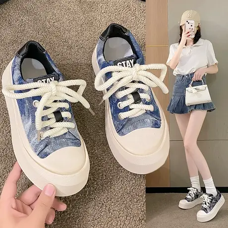 超火牛仔帆布鞋女2023新款秋季配裙子上班女生小白鞋百搭休闲板鞋图片