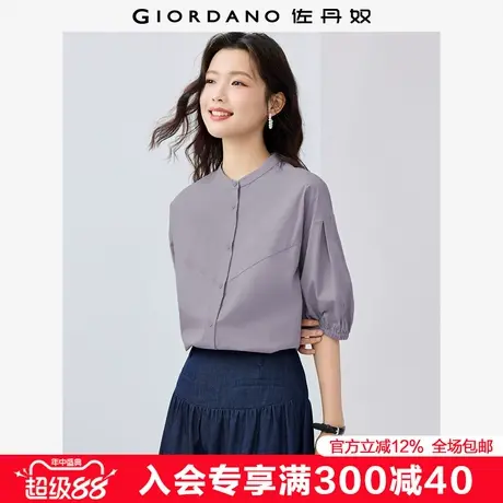 佐丹奴中袖衬衫女纯棉府绸破骨法式减龄小立领泡泡袖衬衣13345311商品大图