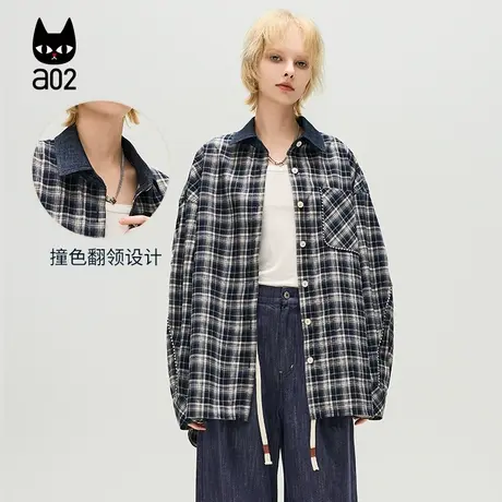 a02【ET自然系列】轻奢减龄长袖格子衬衣女2025春季新款气质衬衣图片
