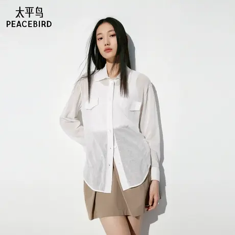 太平鸟 女士棉麻长袖衬衫侧边高开衩设计多穿休闲时尚衬衣潮商品大图