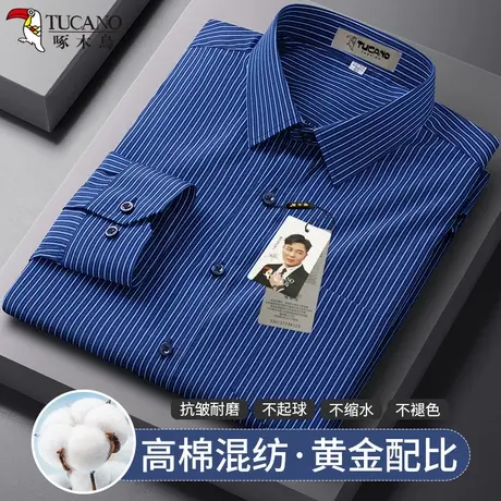 啄木鸟2025男士新款条纹衬衫爸爸装正装休闲春夏长袖衬衣有口袋商品大图