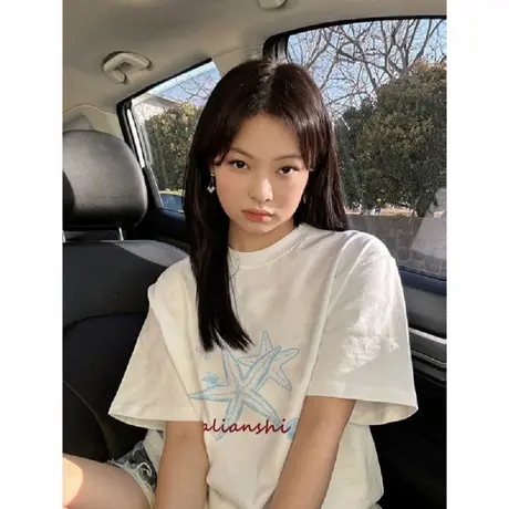 纯棉夏季美式白色落肩短袖t恤女2025新款设计感小众百搭半袖上衣商品大图