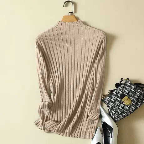 半高领毛衣套头打底衫女秋装2023年新款内搭爆款百搭坑条针织衫女图片