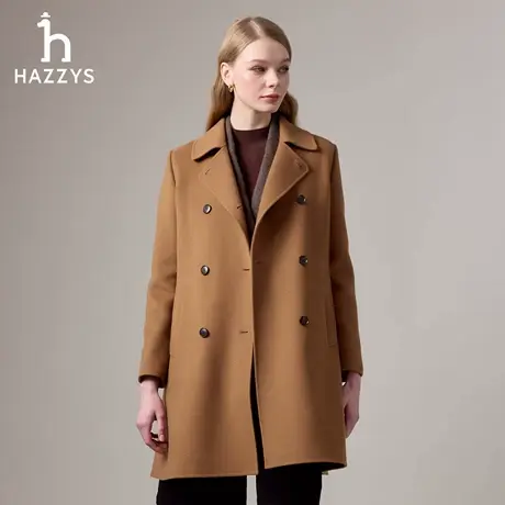 【商场同款】Hazzys哈吉斯中长款呢大衣女2025年冬季新款羊毛外套商品大图