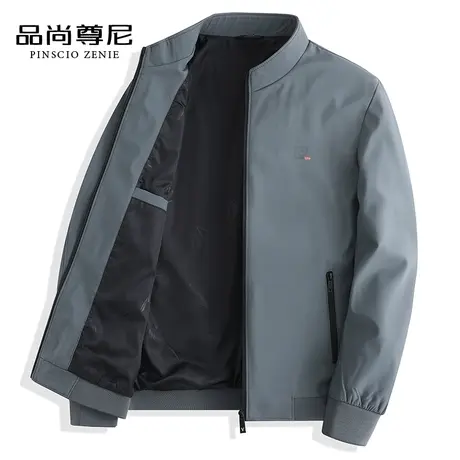 男士秋季外套设计感字母潮流运动立领宽松夹克春秋款中老年爸爸装商品大图