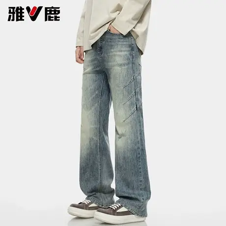 雅鹿2026春季复古宽松时尚港风潮牌牛仔长裤男青年显瘦百搭阔腿裤图片