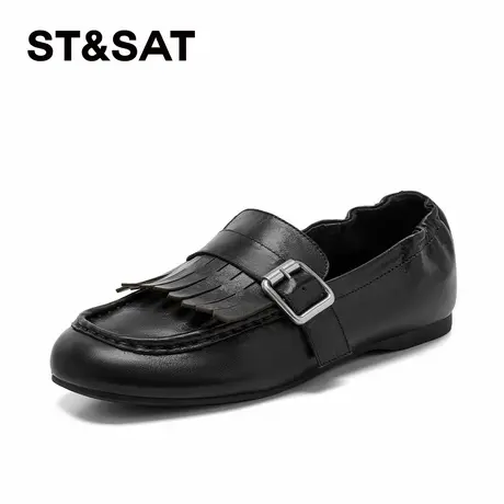 星期六黑色乐福鞋2026年新款春季低跟豆豆鞋流苏一脚蹬百搭小皮鞋商品大图