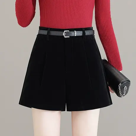 金丝绒短裤女秋冬季高腰显瘦潮流外穿靴裤韩版小个子宽松阔腿短裤图片