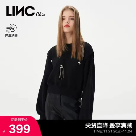 LINCCHIC金羽杰新款短款卫衣女圆领流苏卫衣短款上衣女S231HD104Y商品大图