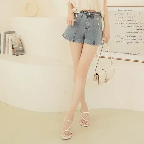 桔熊夏季高腰牛仔短裤子女甜辣弹力外穿a字裤胖妹妹大码BA7176图片