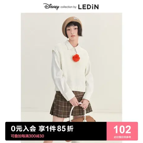 【迪士尼联名】乐町可爱V领背心2023春季新款小美熊猫针织马甲女图片