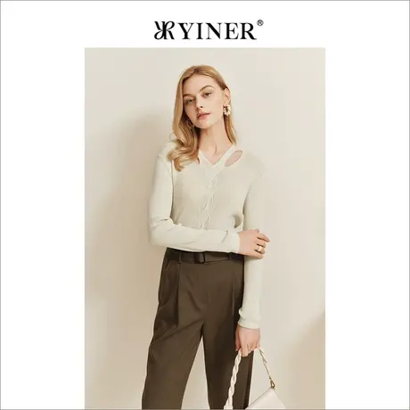 YINER音儿专柜女装2022秋季新款含羊毛毛衣设计感法式针织衫商品大图