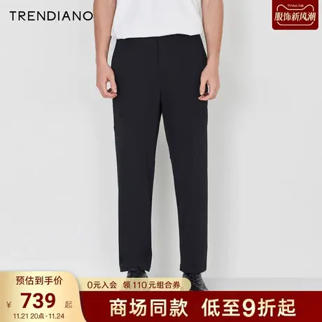 TRENDIANO官方2023新款夏季百搭时尚半松紧腰简约休闲直筒裤男黑商品大图