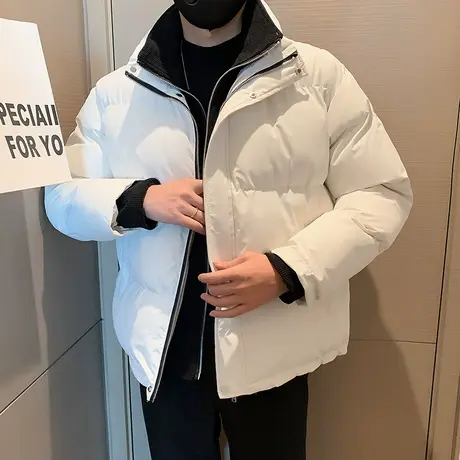 冬季假两件纯色拼接设计纯色轻熟棉服潮牌个性青年ins网红外套图片