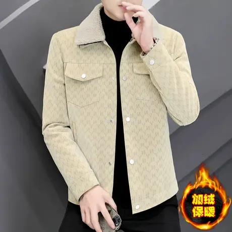 时尚痞帅男装皮衣男士休闲夹克皮毛一体冬季毛领加绒加厚保暖棉衣商品大图