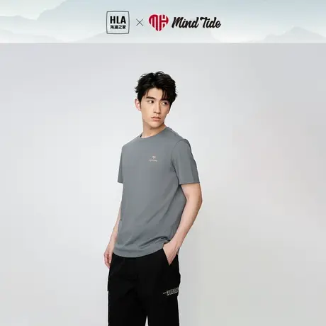 HLA/海澜之家中国心凉感T恤23春夏新圆领刺绣亲肤透气短袖上衣男图片