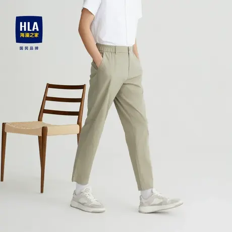 HLA/海澜之家半松紧腰九分裤简约亲肤透气直筒微弹裤子男商品大图