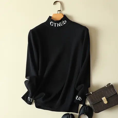 春装2024年新款半高领内搭修身字母套头女士百搭针织打底衫女毛衣商品大图