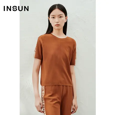 INSUN恩裳线上专选夏季冰丝天麻丝logo双色针织衫商品大图