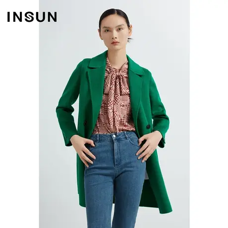 INSUN恩裳线上专选冬季光泽感羊毛双面呢毛呢外套图片