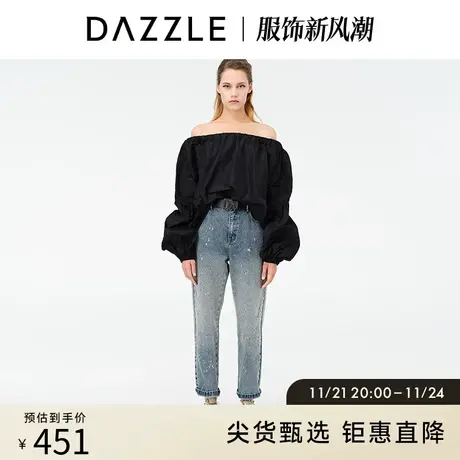 DAZZLE地素奥莱春季黑色盐系泡泡袖衬衫长袖上衣女法式吊带衬衣图片