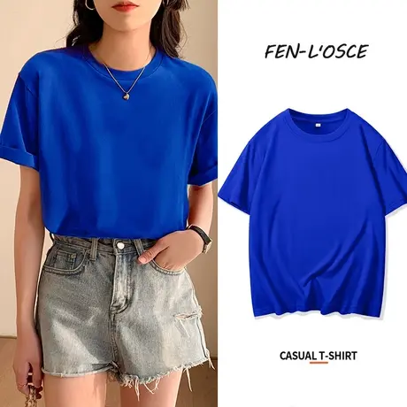 克莱因蓝短袖t恤女2023年夏季新款男女情侣款半袖宽松ins纯棉上衣商品大图